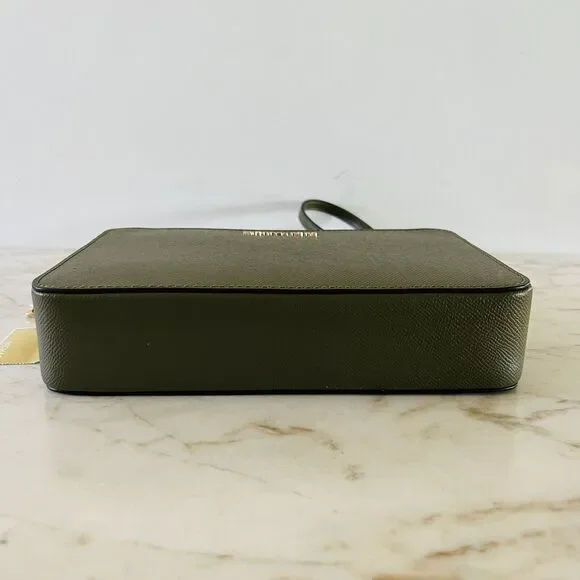 MICHAEL KORS Jet Set Olive Leather Zip Chain Crossbody Bag